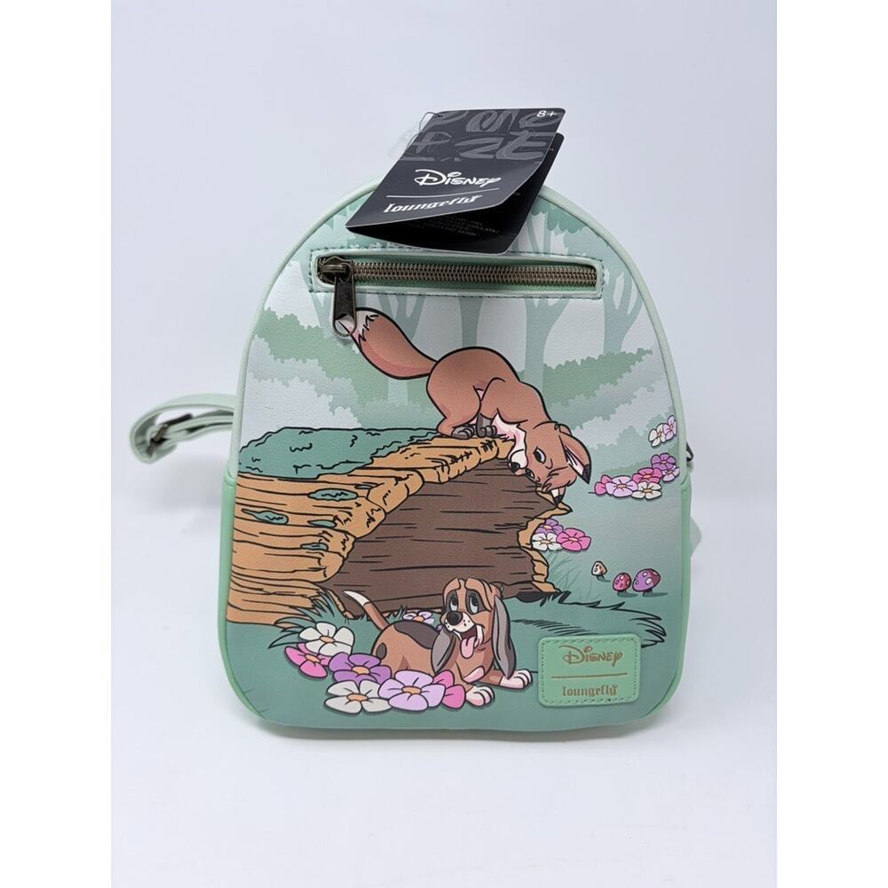 Loungefly Disney The Fox And The Hound Forest Fun Mini Backpack green NWT